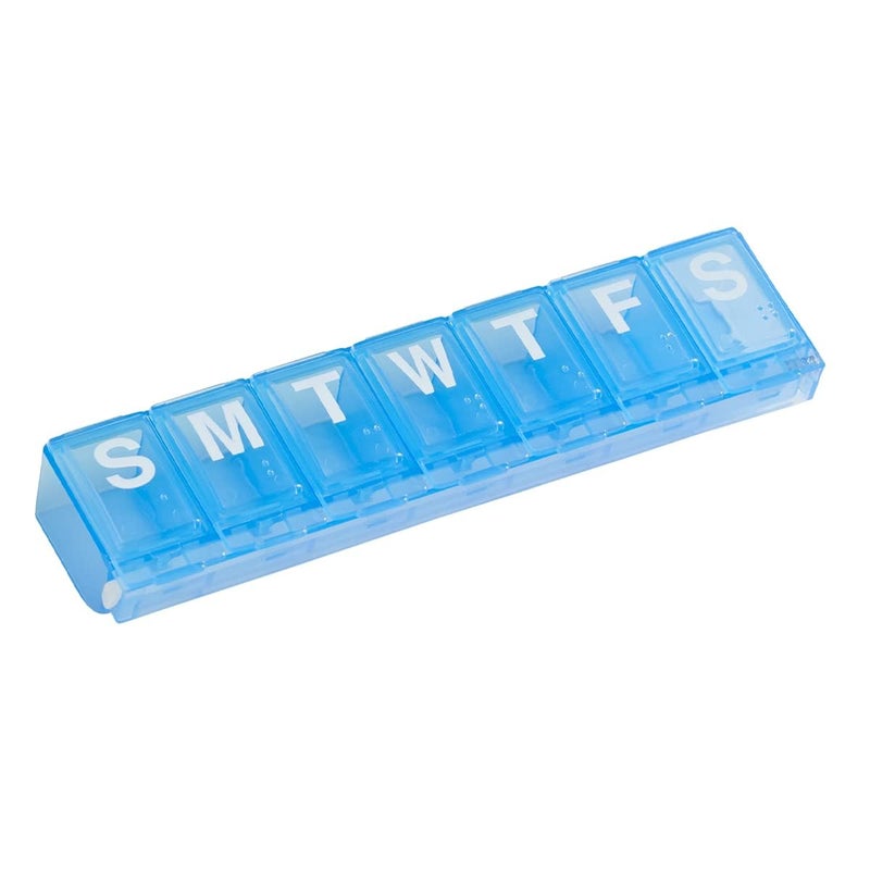 EZY DOSE Weekly (7-Day) Pill Planner, Medicine Case, Vitamin Organizer Box, Large Locking Compartments to Secure Prescription Medication and Prevent Accidental Spilling, Blue - Image 1
