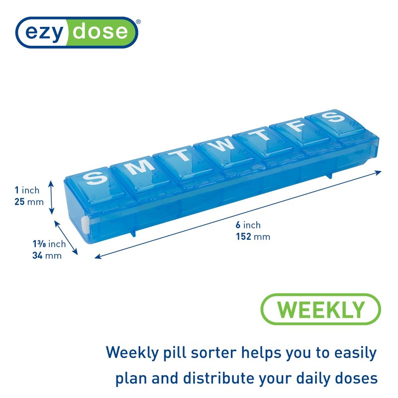 EZY DOSE Weekly (7-Day) Pill Planner, Medicine Case, Vitamin Organizer Box, Large Locking Compartments to Secure Prescription Medication and Prevent Accidental Spilling, Blue - Image 2