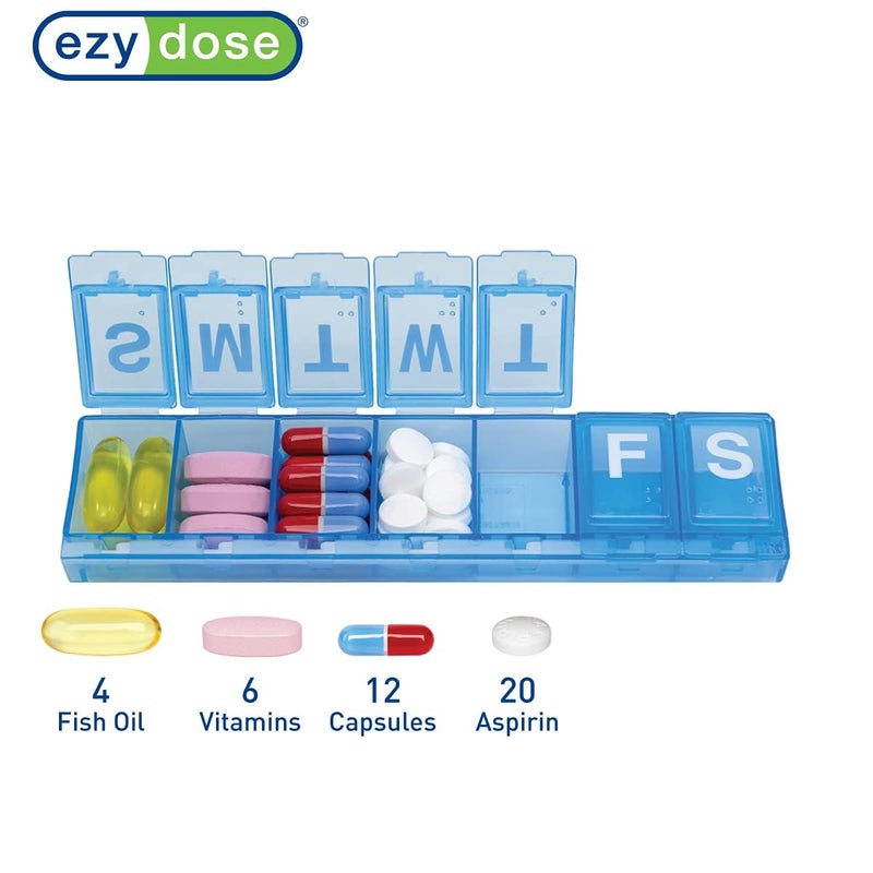 EZY DOSE Weekly (7-Day) Pill Planner, Medicine Case, Vitamin Organizer Box, Large Locking Compartments to Secure Prescription Medication and Prevent Accidental Spilling, Blue - Image 3