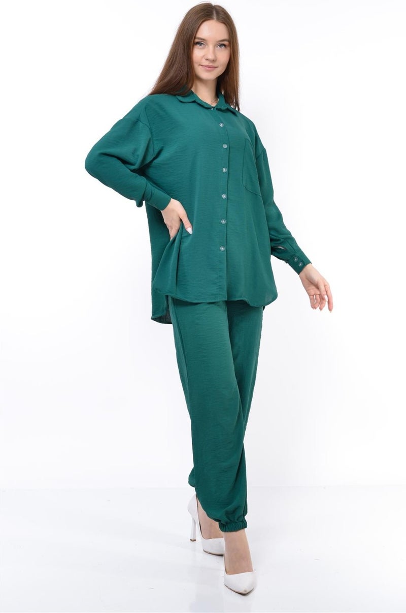 Nuseel Women Aerobin Shirt-Pants Bottom Top Two Piece Set Emerald - Image 1