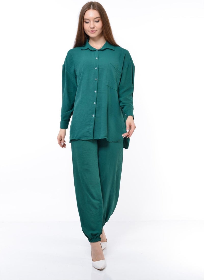 Nuseel Women Aerobin Shirt-Pants Bottom Top Two Piece Set Emerald - Image 3
