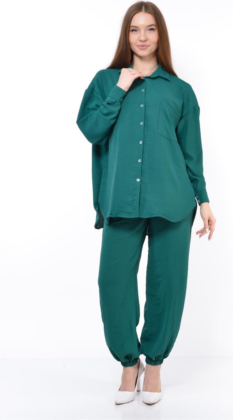 Nuseel Women Aerobin Shirt-Pants Bottom Top Two Piece Set Emerald - Image 2