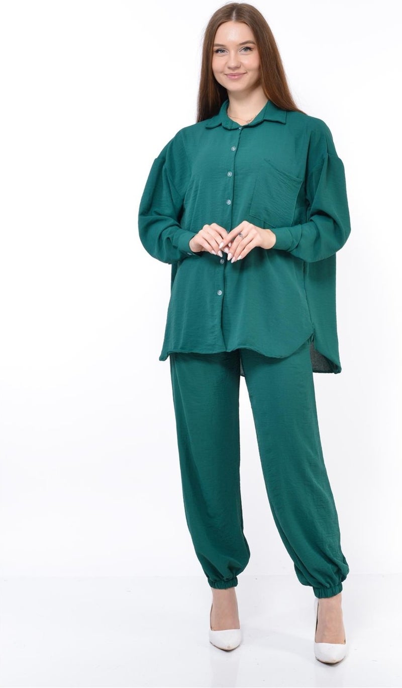 Nuseel Women Aerobin Shirt-Pants Bottom Top Two Piece Set Emerald - Image 4