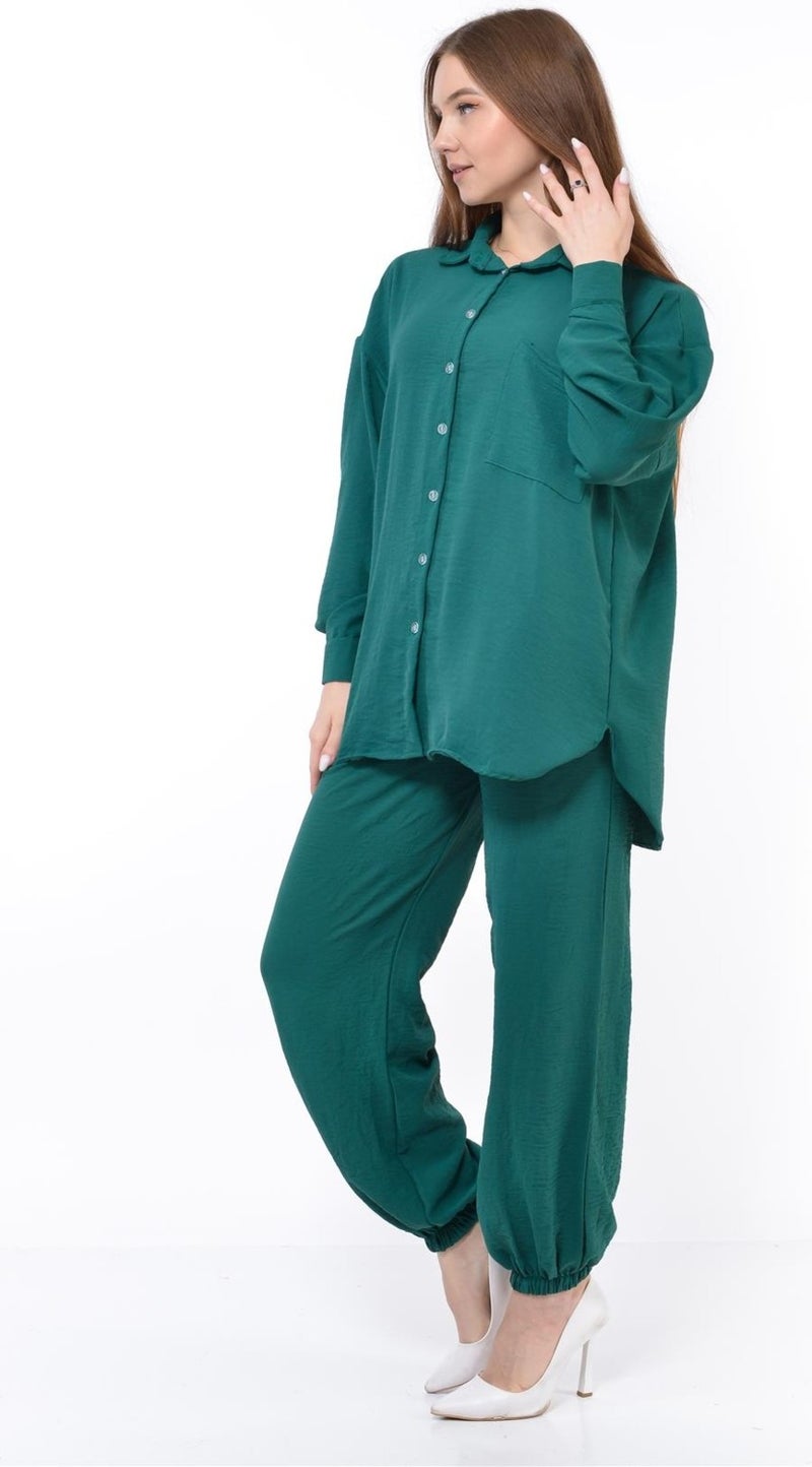 Nuseel Women Aerobin Shirt-Pants Bottom Top Two Piece Set Emerald - Image 5