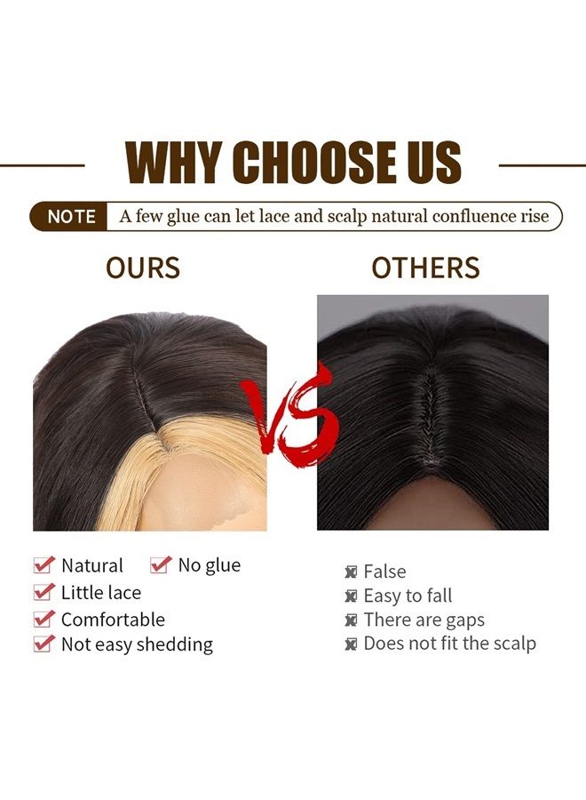 XCCOCO Long Wavy Wigs for Women Black Highlighted Wig Body Wave Synthetic Lace Wig 28inch Black Wig with Blonde Streaks Highlight Wig Heat Resistant Curly Wavy Side Part Wig - Image 5