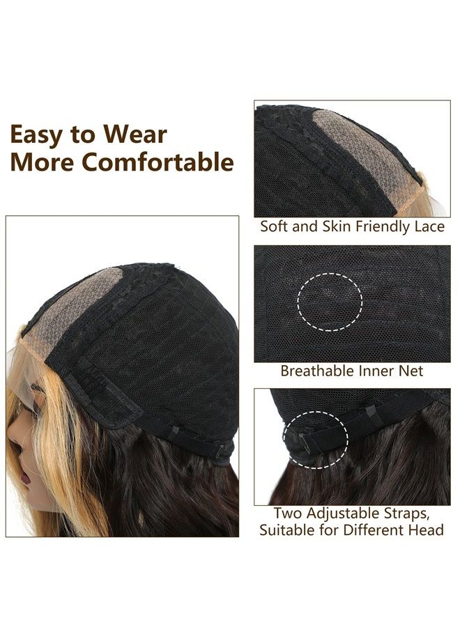 XCCOCO Long Wavy Wigs for Women Black Highlighted Wig Body Wave Synthetic Lace Wig 28inch Black Wig with Blonde Streaks Highlight Wig Heat Resistant Curly Wavy Side Part Wig - Image 3