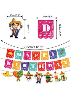 HOWAF 3 Pack Mexican Fiesta Banner Set Cinco De Mayo Banner For Mexican Themed Party Decoration Happy Birthday Papel Picado Banner Flag Taco Hanging Backdrop Banner For Fiesta Party Supplies  - Image 3