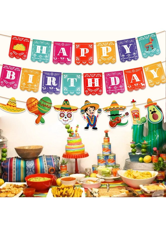 HOWAF 3 Pack Mexican Fiesta Banner Set Cinco De Mayo Banner For Mexican Themed Party Decoration Happy Birthday Papel Picado Banner Flag Taco Hanging Backdrop Banner For Fiesta Party Supplies  - Image 4