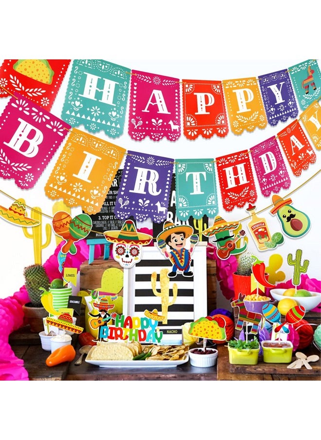 HOWAF 3 Pack Mexican Fiesta Banner Set Cinco De Mayo Banner For Mexican Themed Party Decoration Happy Birthday Papel Picado Banner Flag Taco Hanging Backdrop Banner For Fiesta Party Supplies  - Image 5