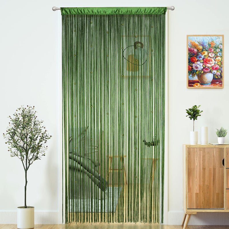 YaoYue Beaded Curtain Door String Curtains for Doorways Tassels Beads Hanging Fringe Hippie Window Hallway Entrance Wall Closet Bedroom Privacy Decor Green 39 W x 79 L Pack of 1