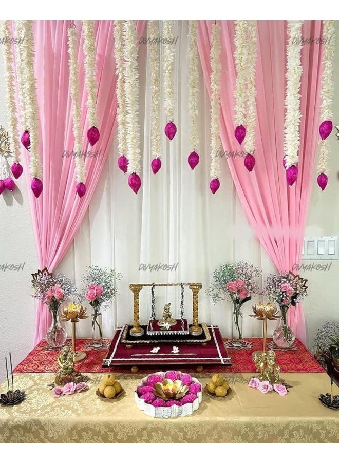 Generic Divyakosh Lotus Hanging 5 Pcs|Floral Wall Hangings For Temple Décor -Showpieces For Stage Decor| Wall Decoration With Pink Lotus Buds Hanging For Home Decor,Diwali,Festival Décor|4 Ft Each|,4 Feet  - Image 1