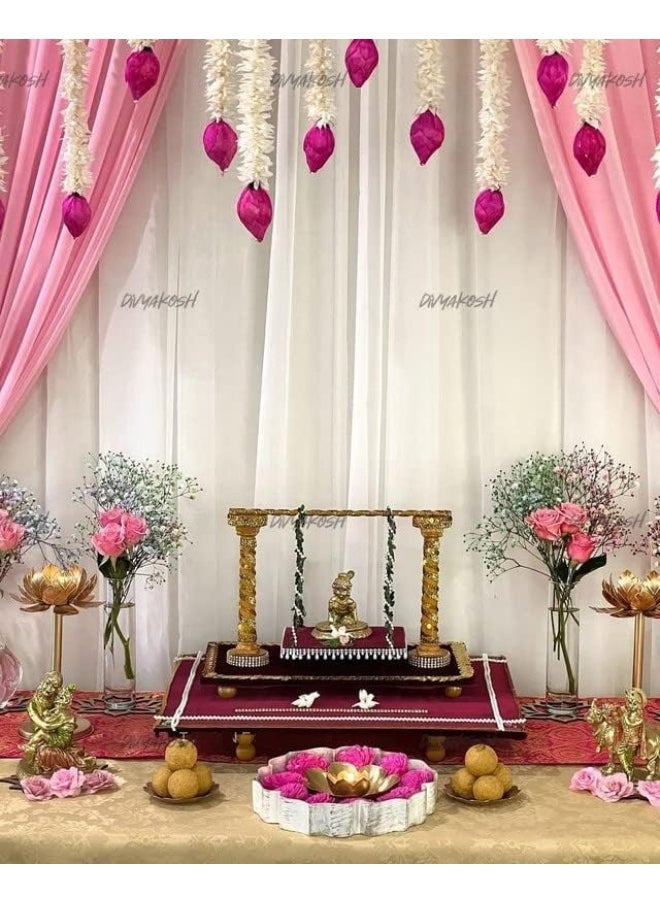 Generic Divyakosh Lotus Hanging 5 Pcs|Floral Wall Hangings For Temple Décor -Showpieces For Stage Decor| Wall Decoration With Pink Lotus Buds Hanging For Home Decor,Diwali,Festival Décor|4 Ft Each|,4 Feet  - Image 3