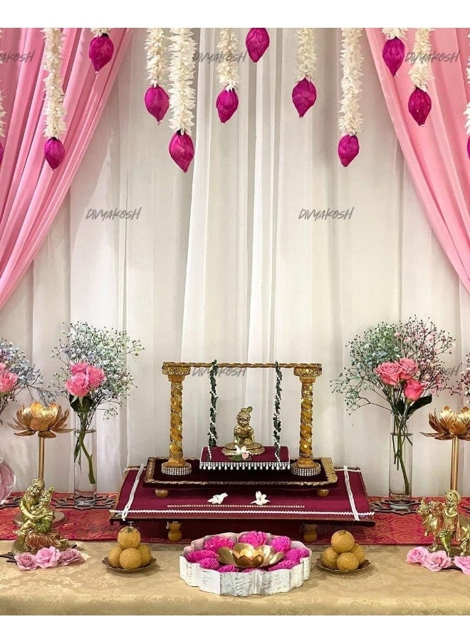 Generic Divyakosh Lotus Hanging 5 Pcs|Floral Wall Hangings For Temple Décor -Showpieces For Stage Decor| Wall Decoration With Pink Lotus Buds Hanging For Home Decor,Diwali,Festival Décor|4 Ft Each|,4 Feet  - Image 5