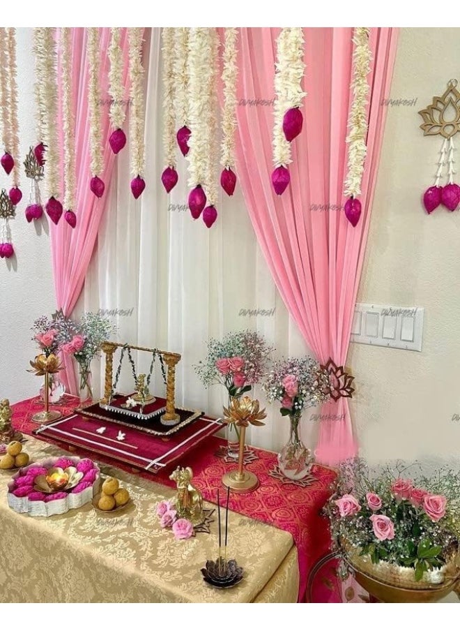 Generic Divyakosh Lotus Hanging 5 Pcs|Floral Wall Hangings For Temple Décor -Showpieces For Stage Decor| Wall Decoration With Pink Lotus Buds Hanging For Home Decor,Diwali,Festival Décor|4 Ft Each|,4 Feet  - Image 2