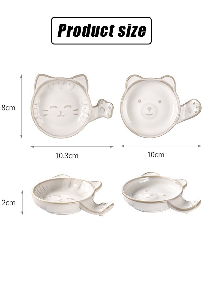 3 Pcs Cute Soy Sauce Dipping Bowls, Small Ceramic Dipping Dishes, Mini Cat/BearShape Sushi Tray with Chopstick Holder Tableware for Seasoning Oil Vinegar Ketchup Wasabi, Japanese Style - Image 4