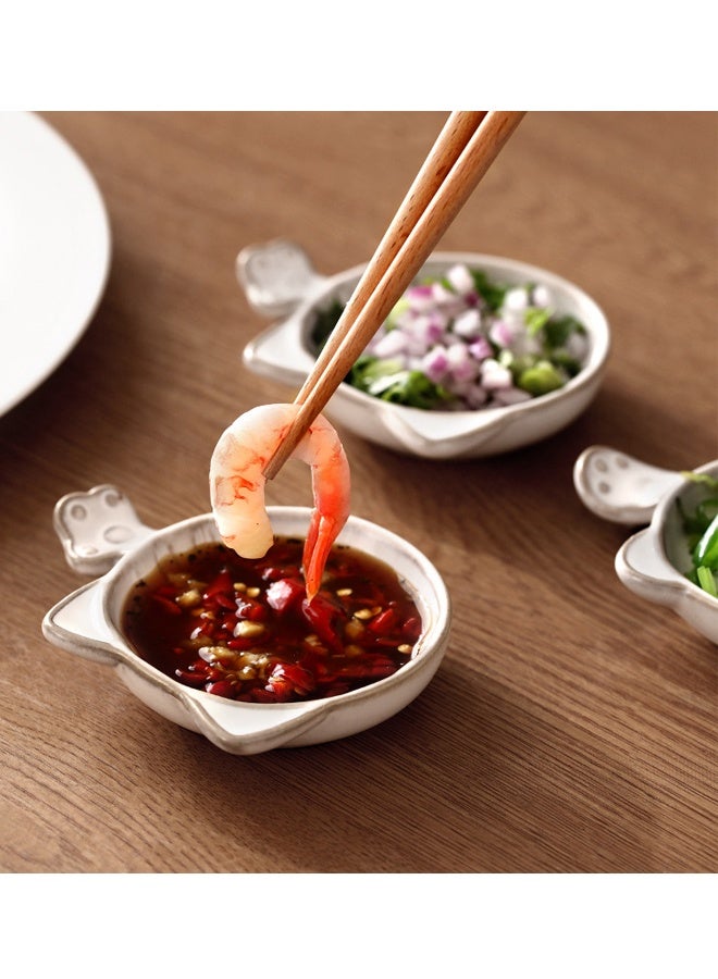 3 Pcs Cute Soy Sauce Dipping Bowls, Small Ceramic Dipping Dishes, Mini Cat/BearShape Sushi Tray with Chopstick Holder Tableware for Seasoning Oil Vinegar Ketchup Wasabi, Japanese Style - Image 5