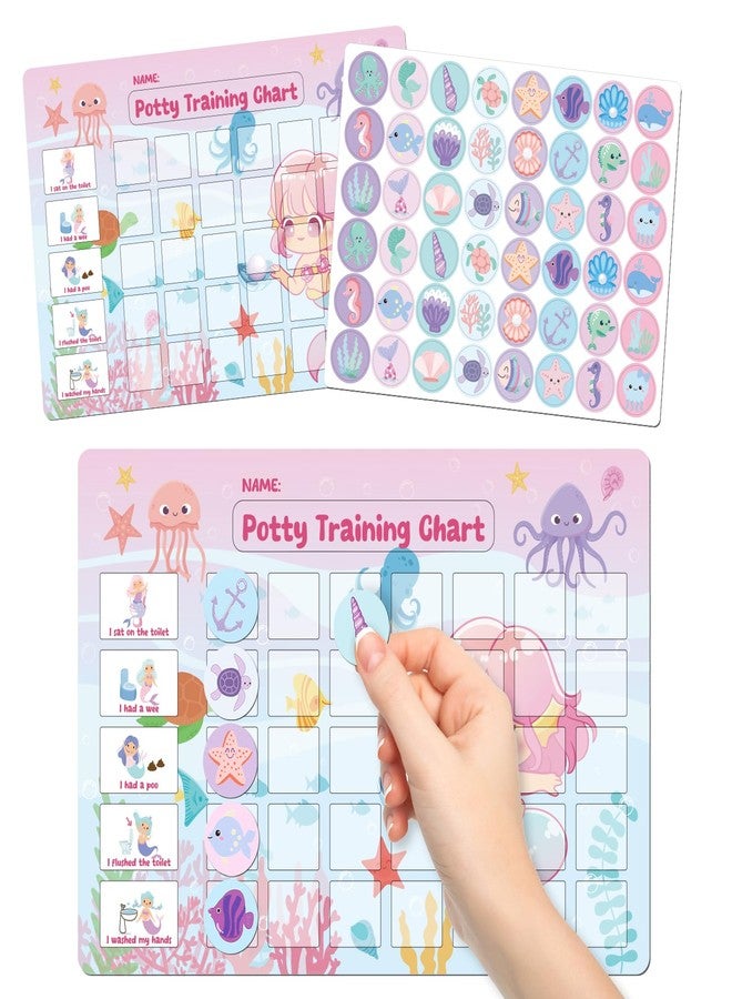 GWHOLE Potty Training Chart Magnetic Mermaid Themed Potty Chart for Toddlers Girls Boys, Potty Sticker Chart with 48 Magnetic Reward Stickers - Image 1