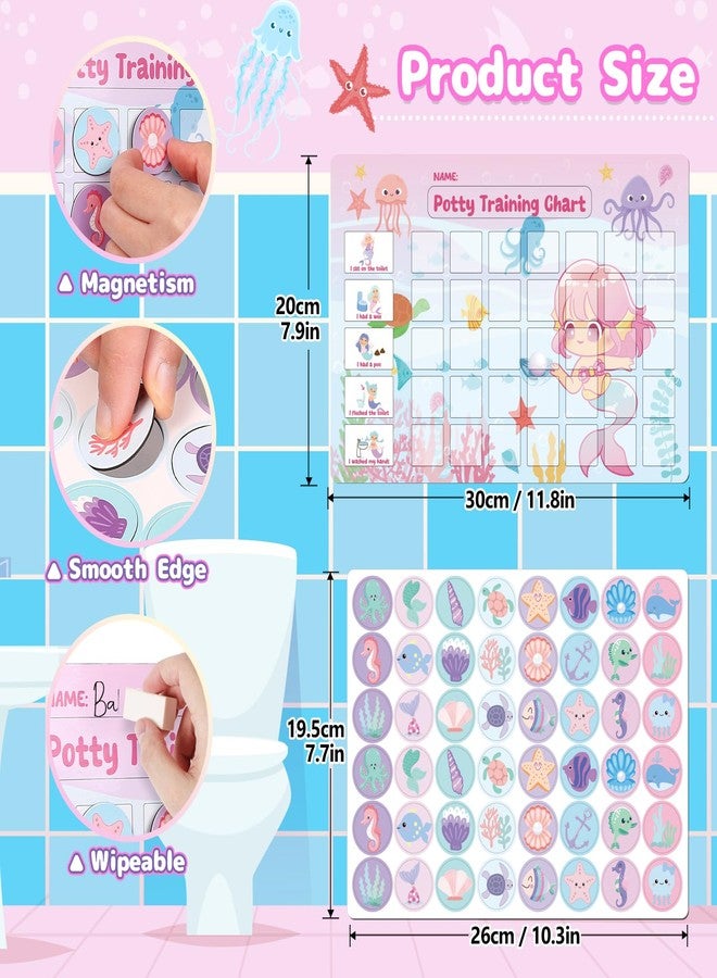 GWHOLE Potty Training Chart Magnetic Mermaid Themed Potty Chart for Toddlers Girls Boys, Potty Sticker Chart with 48 Magnetic Reward Stickers - Image 2