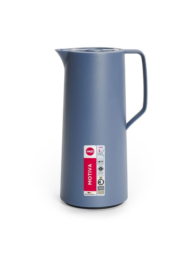 EMSA Motiva Quick Press Vacuum Flask 1L – Blue Premium Thermal Jug for Hot & Cold Drinks – Modern Coffee & Tea Serving Flask – Made in Germany - Image 2