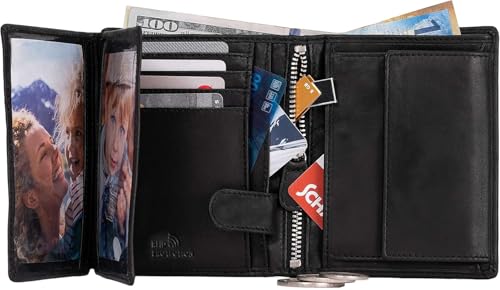 DiLoro Mens Wallet RFID Blocking Genuine Full Grain Leather Bifold Wallet with Flip ID Coin and Secure Zip Compartment Extra Large (Black Nappa) - Image 4