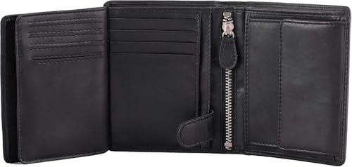 DiLoro Mens Wallet RFID Blocking Genuine Full Grain Leather Bifold Wallet with Flip ID Coin and Secure Zip Compartment Extra Large (Black Nappa) - Image 1