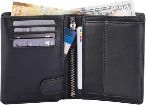 DiLoro Mens Wallet RFID Blocking Genuine Full Grain Leather Bifold Wallet with Flip ID Coin and Secure Zip Compartment Extra Large (Black Nappa) - Image 2