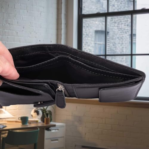 DiLoro Mens Wallet RFID Blocking Genuine Full Grain Leather Bifold Wallet with Flip ID Coin and Secure Zip Compartment Extra Large (Black Nappa) - Image 5