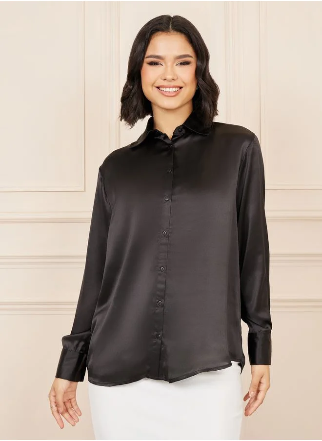 ستايلي Satin Relaxed Fit Longline Shirt