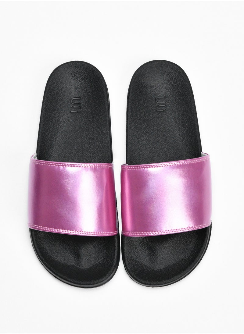 Shiny Upper Padding slide slipper For Women