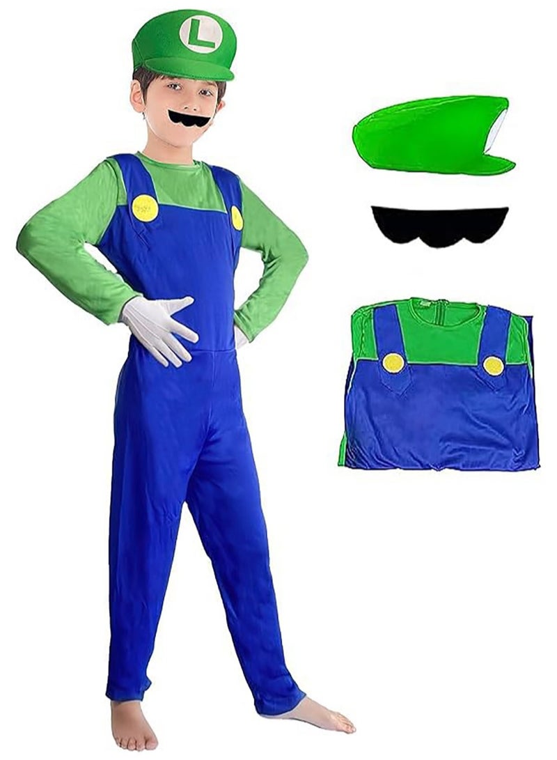 Super Brothers Cosplay Kids Costume Mario Cosplay Jumpsuit Plumber Costume with Hat Mustache - Image 1