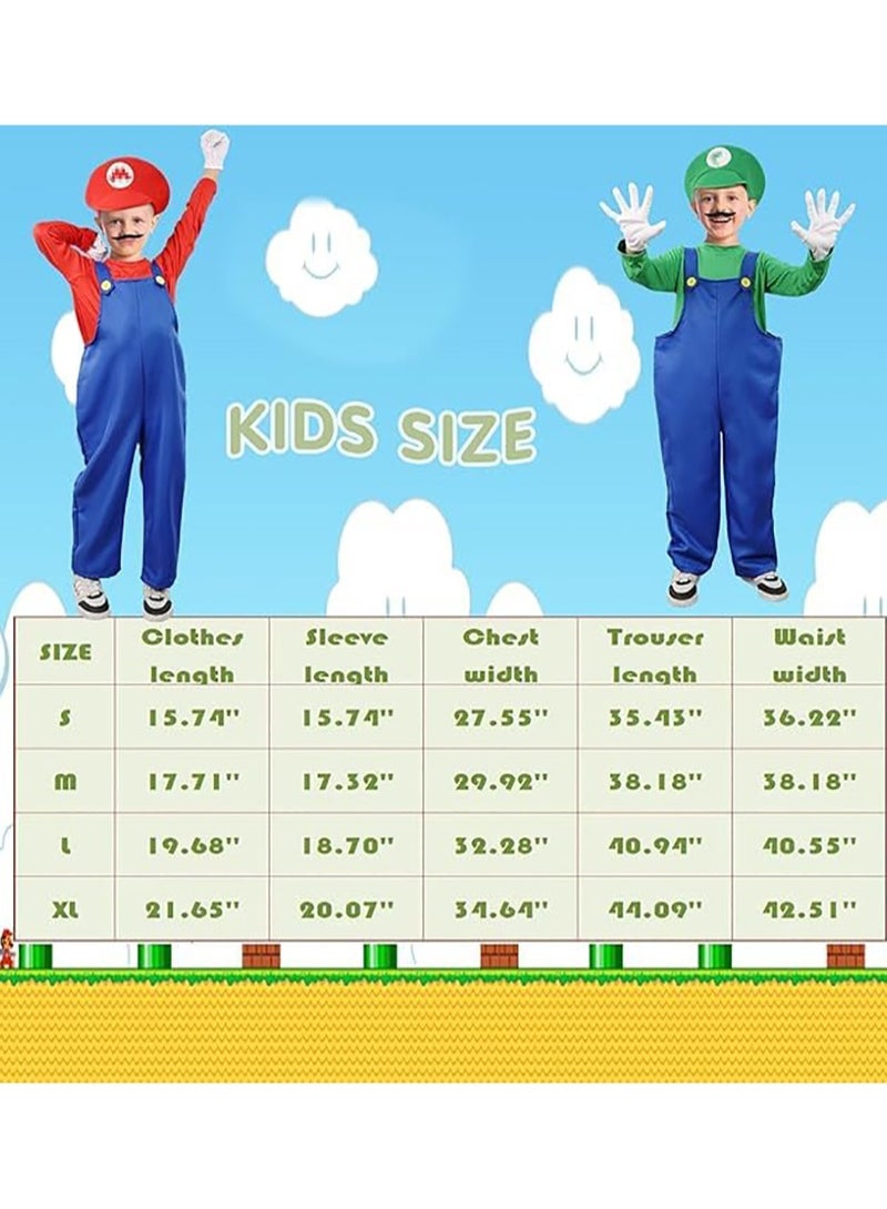 Super Brothers Cosplay Kids Costume Mario Cosplay Jumpsuit Plumber Costume with Hat Mustache - Image 3