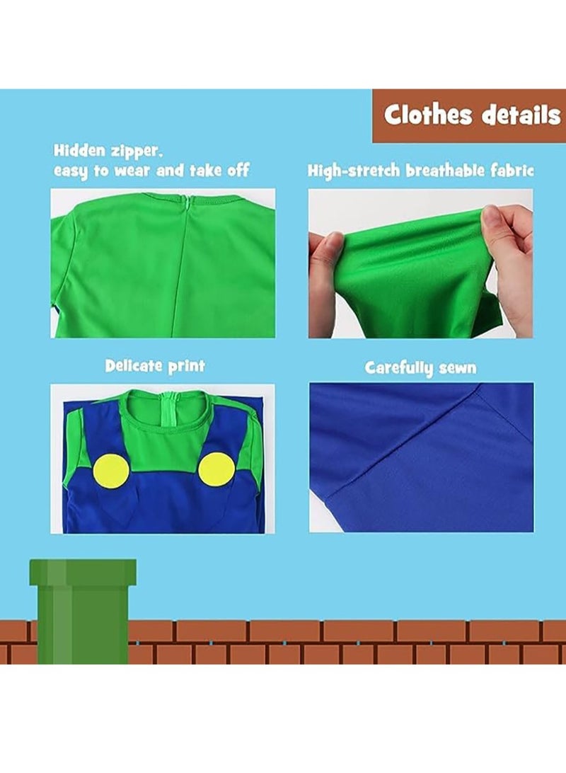 Super Brothers Cosplay Kids Costume Mario Cosplay Jumpsuit Plumber Costume with Hat Mustache - Image 2