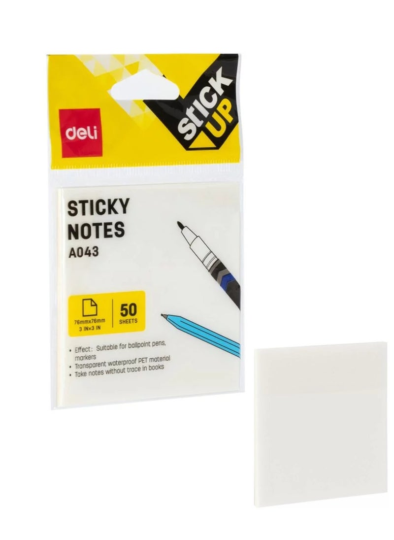 Deli 50-Sheet Semi-Transparent Milky White Sticky Notes 3x3 Inch Size  - Image 1