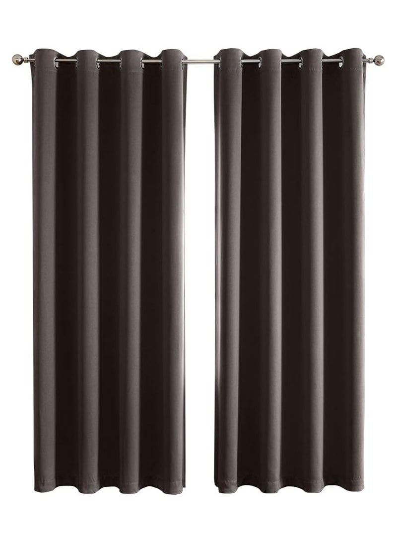 general Blackout curtains - Set of 2 blackout curtain panels with insulating rings for bedroom, living room (brown, 140 x 240 cm) - Image 1