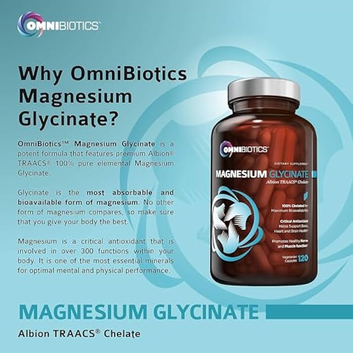 OmniBiotics Magnesium Glycinate Supplement – with 100% Pure Albion TRAACS Bisglycinate Chelate for Sleep, Muscle, Nerve & Heart Health – 120 Vegan Capsules - Image 5