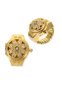 SYOSI Vintage Finger Ring Watches Zinc Alloy Round Ring Watch Decorative Diamond Watch for Men Women (Golden Flip Open Watch) - 2Pcs