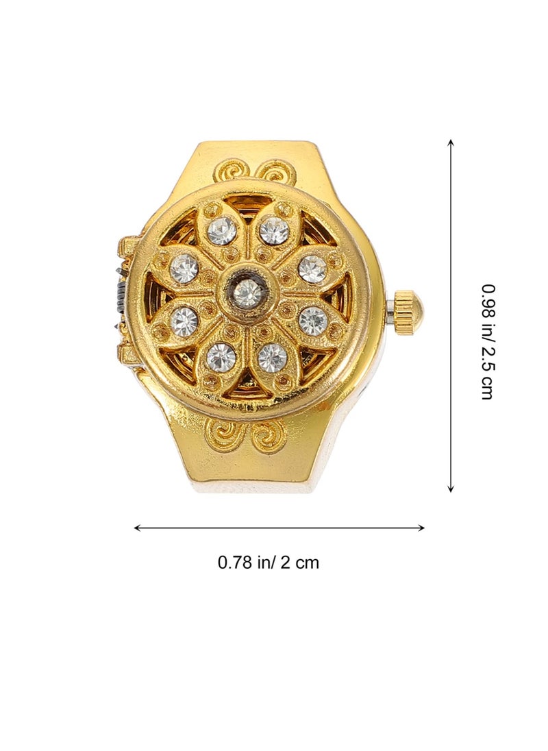 SYOSI - SYOSI Vintage Finger Ring Watches Zinc Alloy Round Ring Watch Decorative Diamond Watch for Men Women (Golden Flip Open Watch) - 2Pcs - Image 1