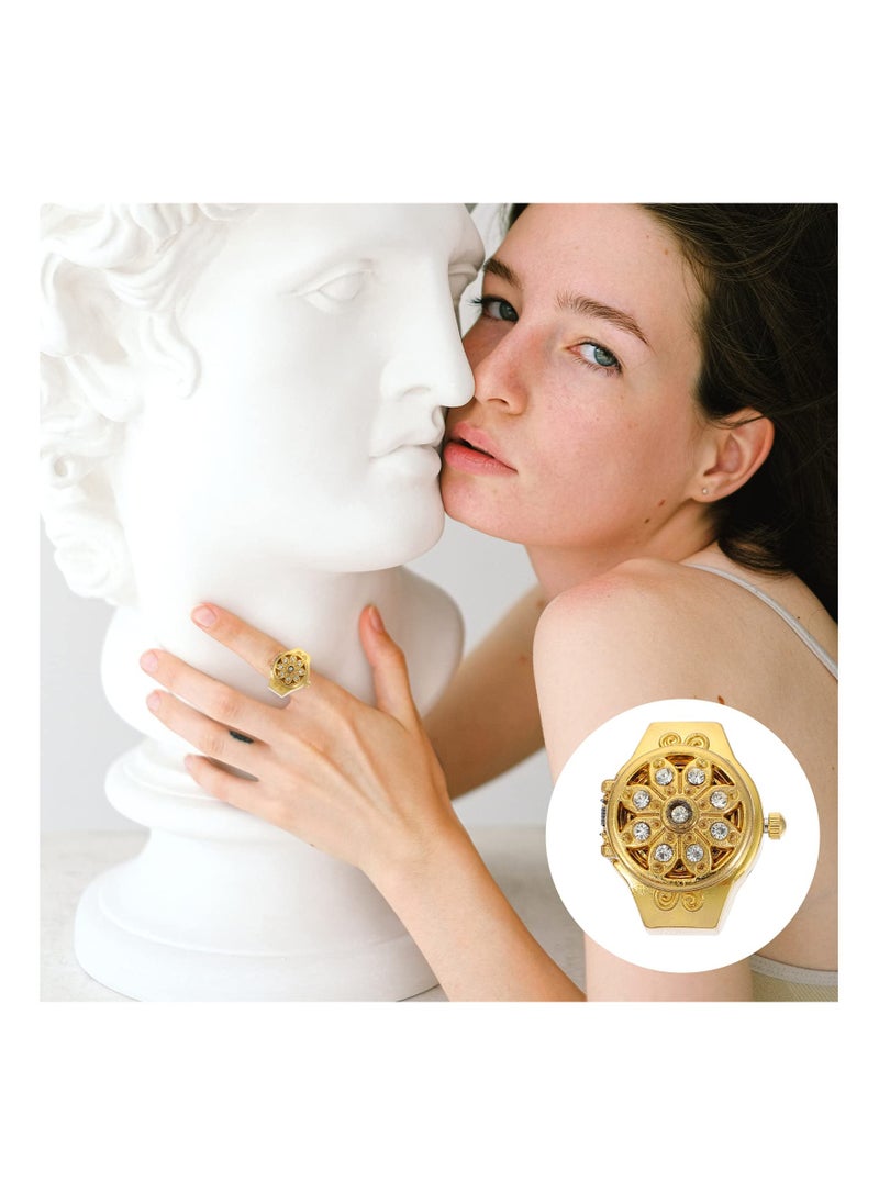 SYOSI - SYOSI Vintage Finger Ring Watches Zinc Alloy Round Ring Watch Decorative Diamond Watch for Men Women (Golden Flip Open Watch) - 2Pcs - Image 1