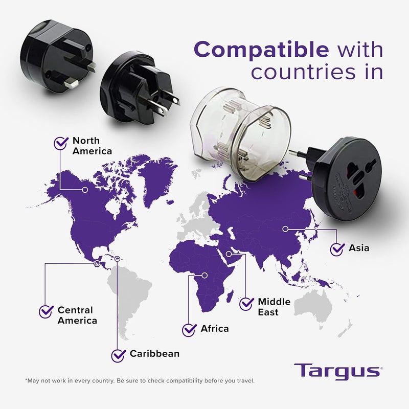 targus Universal Travel Adapter, International Plug Adapter, Travel Worldwide Power Adapters for Europe, UK, Asia, Africa, LAC, MENA, & USA, Travel Plug Adapter and Voltage Converter (APK01US1) - Image 3