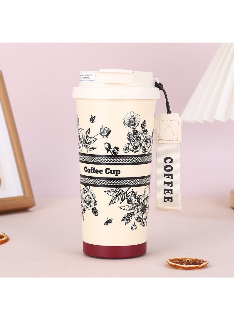 Hihonor 500ML/17oz Flower Insulation Mugs with Sealing Cap 316 Stainless Steel Vacuum Double Wall Insulation Bottle Insulation Bottle Milk Coffee Cup Business Travel Leisure Water Cup (White) - Image 1