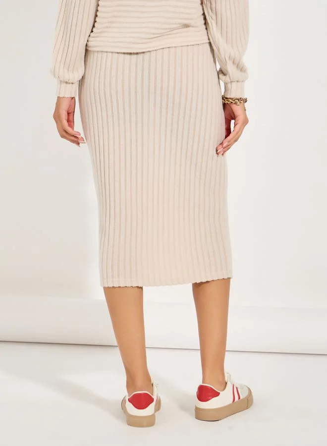 Styli Ribbed Knit Pencil Midi Skirt