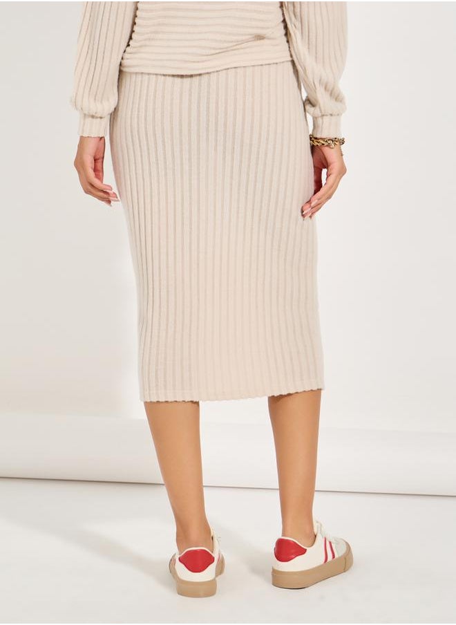 Styli Ribbed Knit Pencil Midi Skirt  - Image 4
