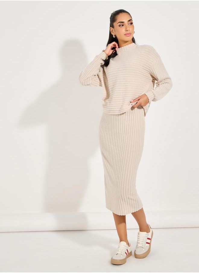 Styli Ribbed Knit Pencil Midi Skirt  - Image 1
