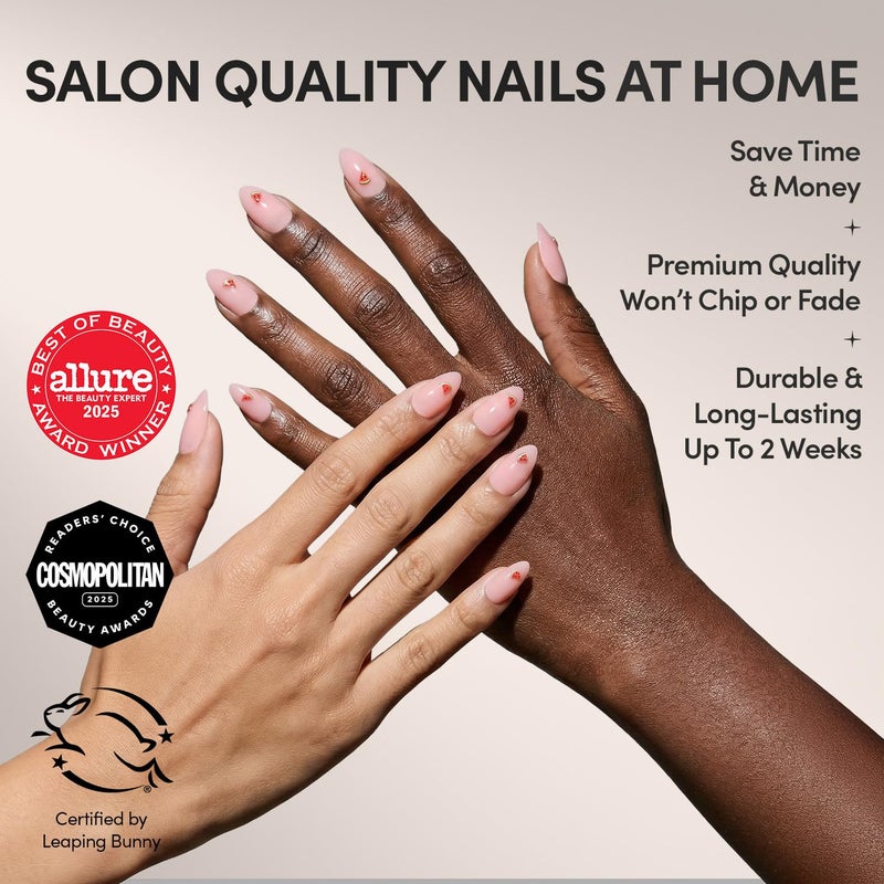 Glamnetic Press On Nails - Juicy Slice | Short Almond Fake Nails with 3D Watermelon Designs on Sheer Pink Base in Glossy Finish, Salon Quality | 15 Sizes - 30 Nail Kit with Glue - Image 2