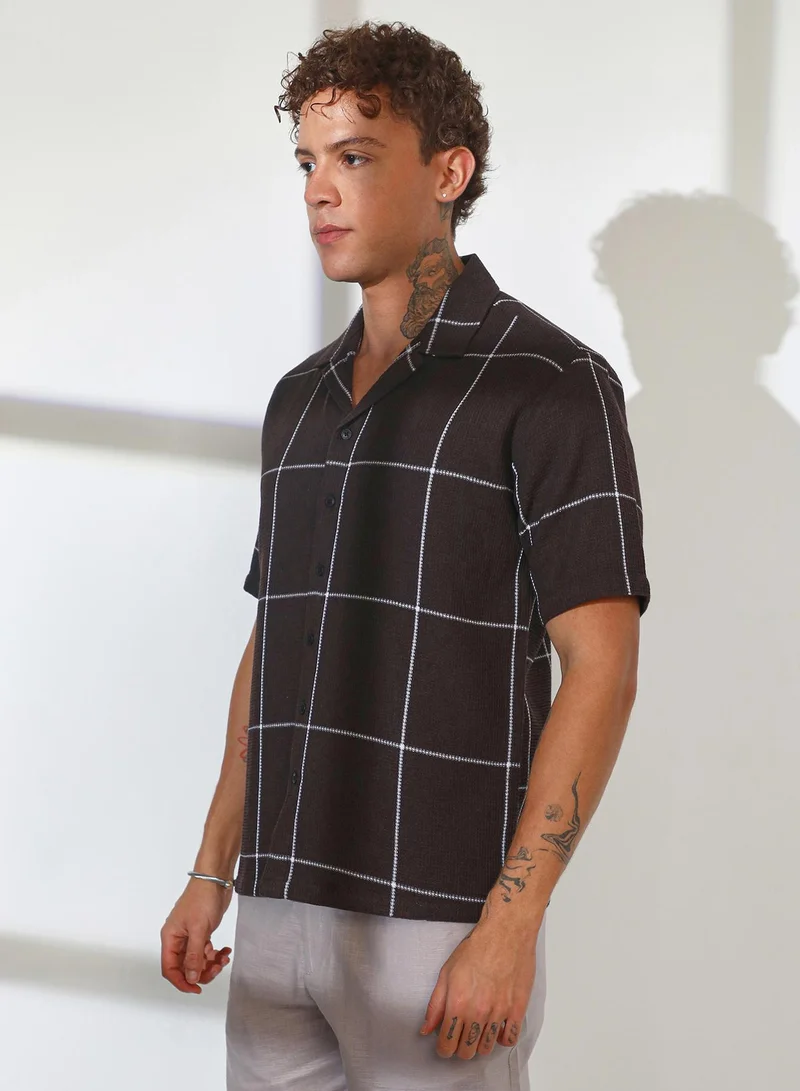 CAHOOT  Men's Taupe Brown Graph Check Oversized Shirt for Men | Best Price UAE