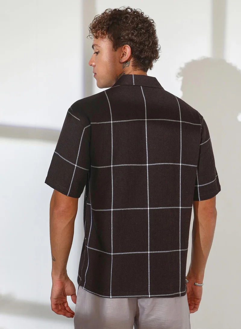 CAHOOT  Men's Taupe Brown Graph Check Oversized Shirt for Men | Best Price UAE