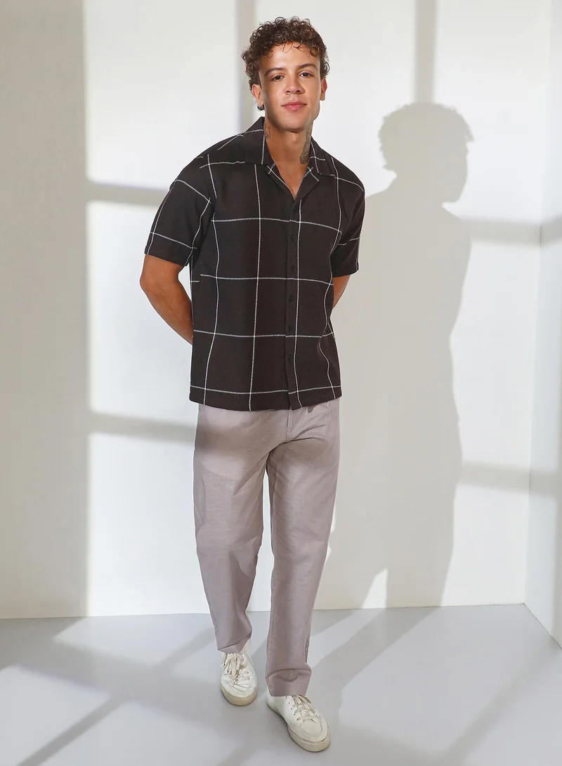 CAHOOT  Men's Taupe Brown Graph Check Oversized Shirt for Men | Best Price UAE
