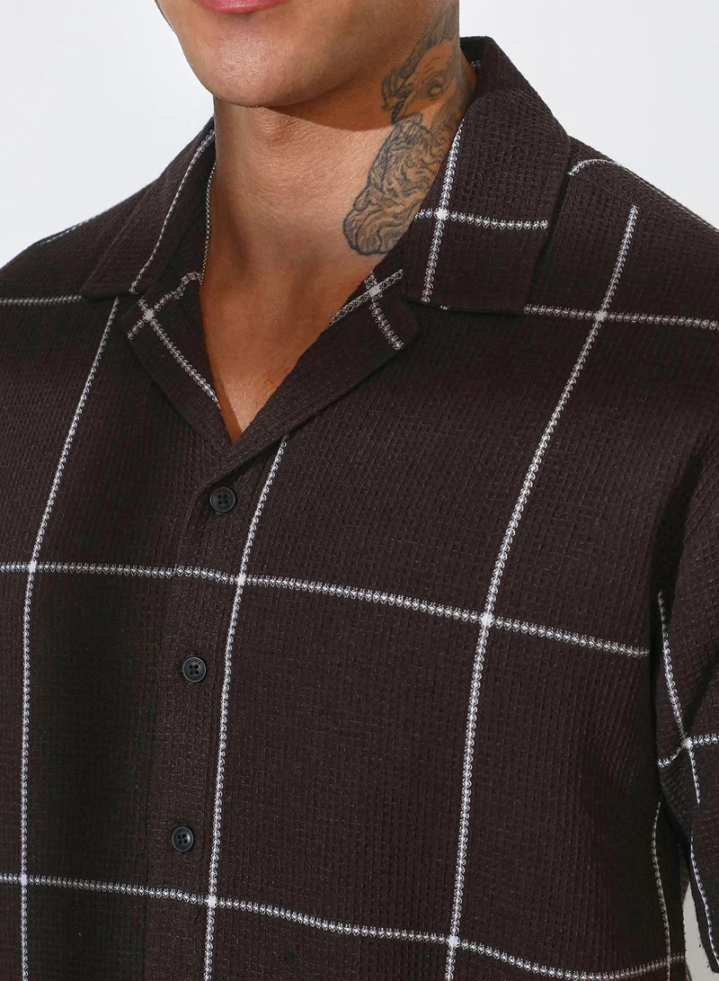 CAHOOT  Men's Taupe Brown Graph Check Oversized Shirt for Men | Best Price UAE