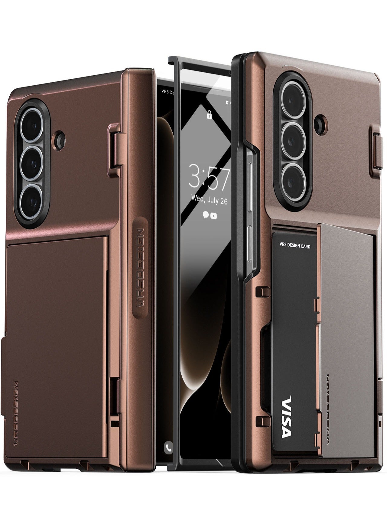 VRS Design Terra Guard Modern GO 360 Samsung Galaxy Z Fold 7 Case Cover Wallet (2025) with [2 Card Holder] Compartment [Built-in Screen Protector] & Hinge Protection - Dark Brown
