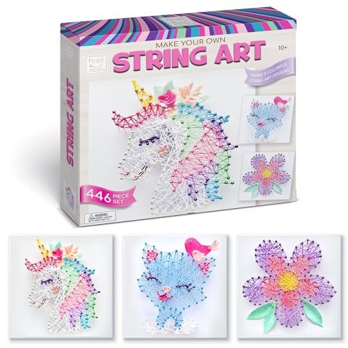 Hapinest String Art Craft Kit for Kids Ages 10-12 and Up, 3D String Art Kit Crafts for Teens, Birthday Gifts for Tween Girls Ages 10 11 12 Years Old and Up, Makes 3 Designs - Unicorn, Cat, and Flower - Image 1